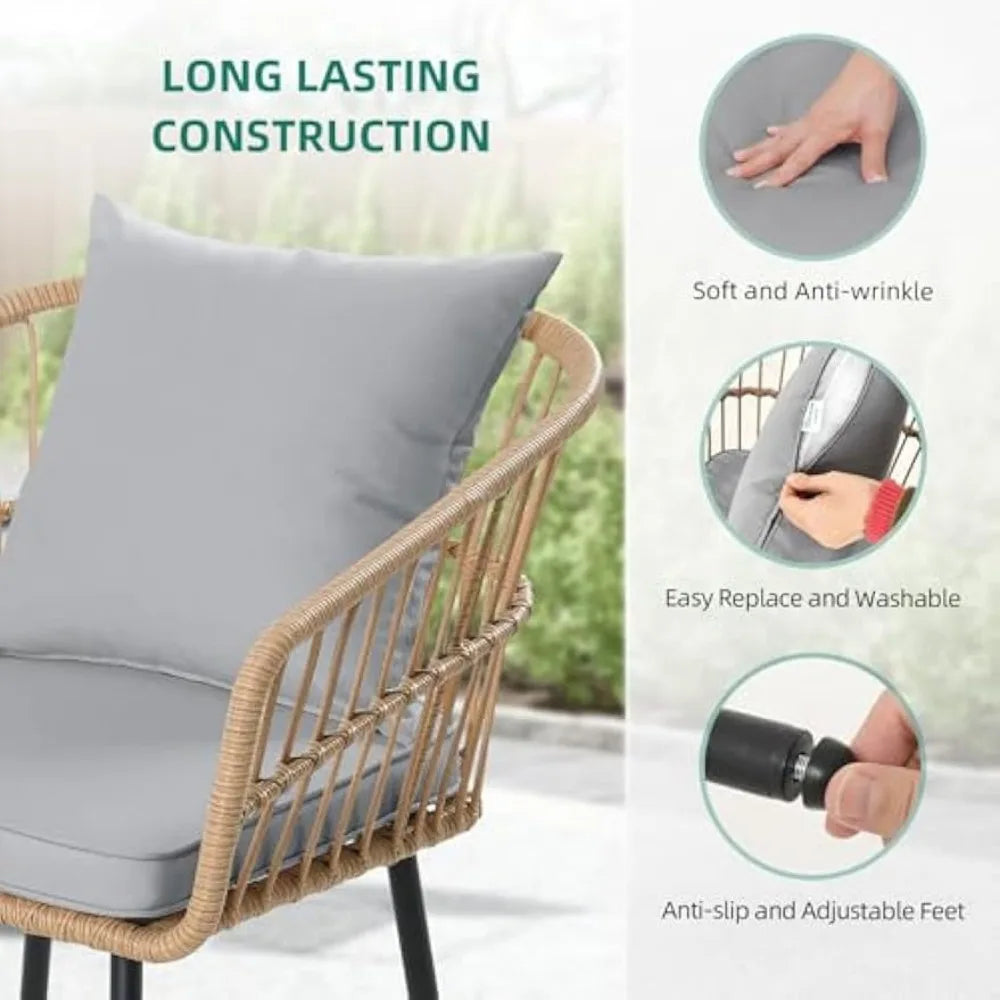 4 Pieces Patio Furniture Set, Outdoor Wicker Patio Conversation Set, All-Weather Rattan Bistro Set with Loveseat Chairs Table S