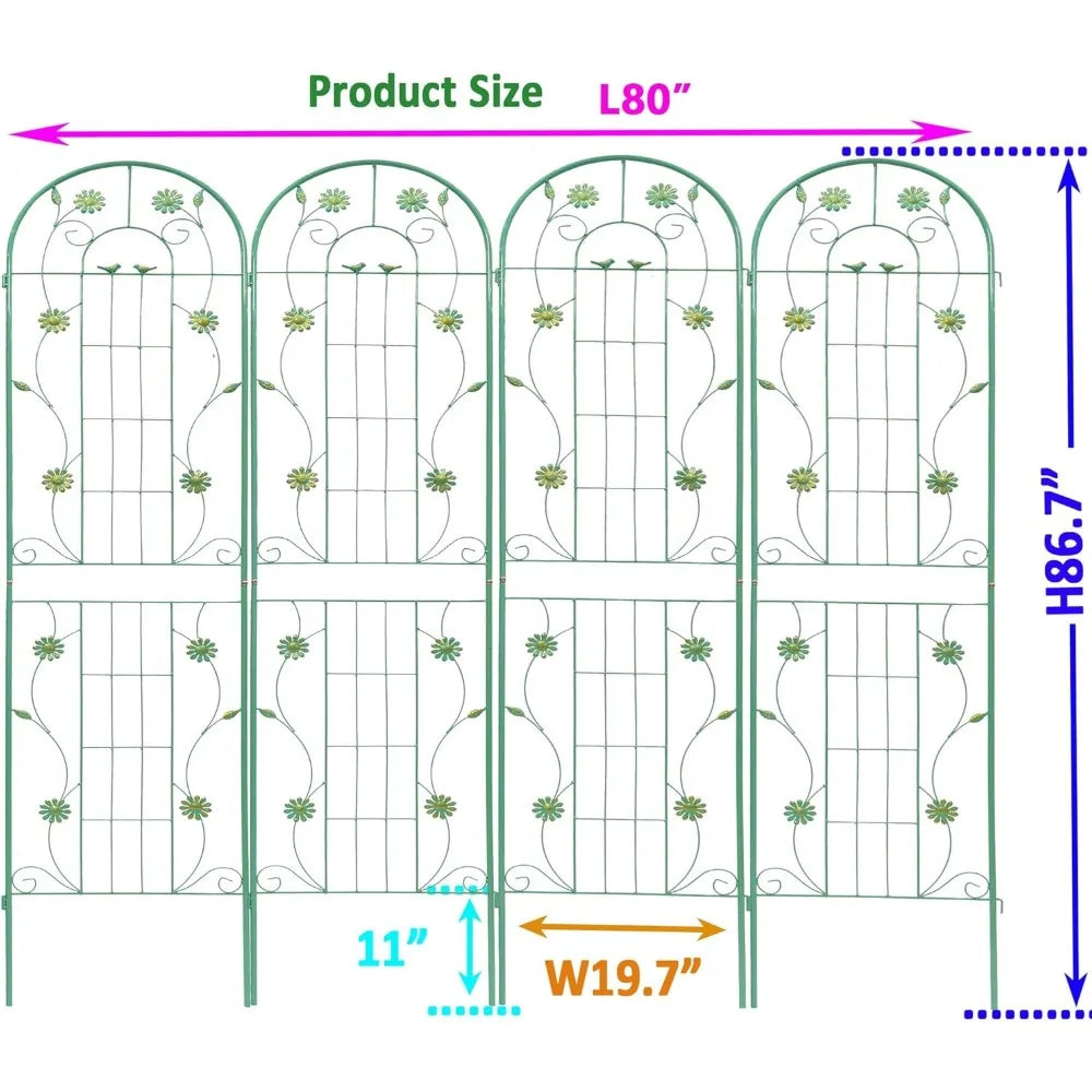 4 Pack Metal Garden Trellis 86.7" H Garden Fence Rustproof Trellis for Climbing Plants Support Roses Flower Outdoor Lawn Green-B