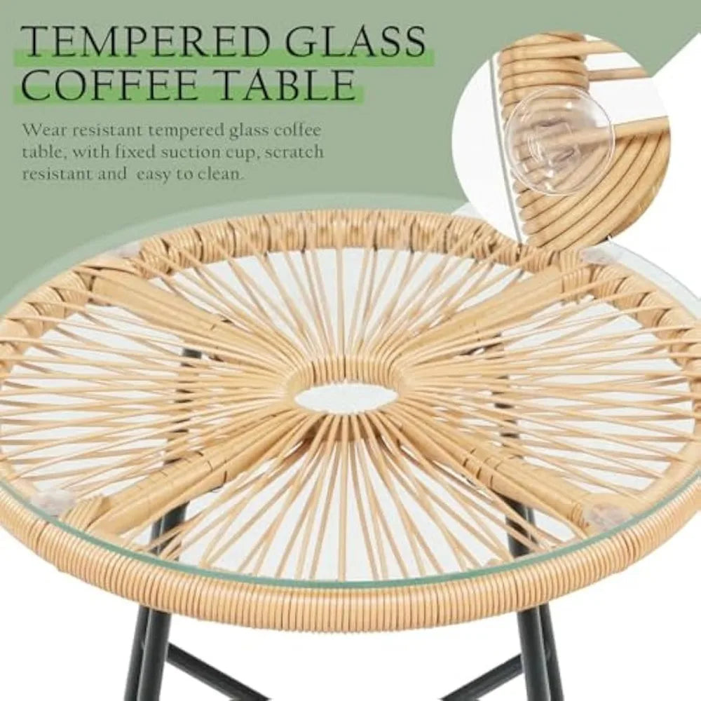 3 Pieces Rocking Chairs Set - Outdoor Wicker Rattan Rocking Chairs with Thickened Cushions, Boho Patio Furniture, Patio Convers