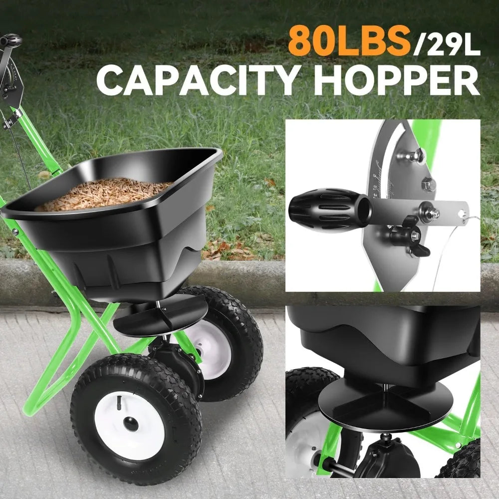 Walk-Behind Broadcast Spreader, 80LBS Capacity Fertilizer Spreader for Salt, Ice Melt, Grass Seed, Lawn and Garden Seeder