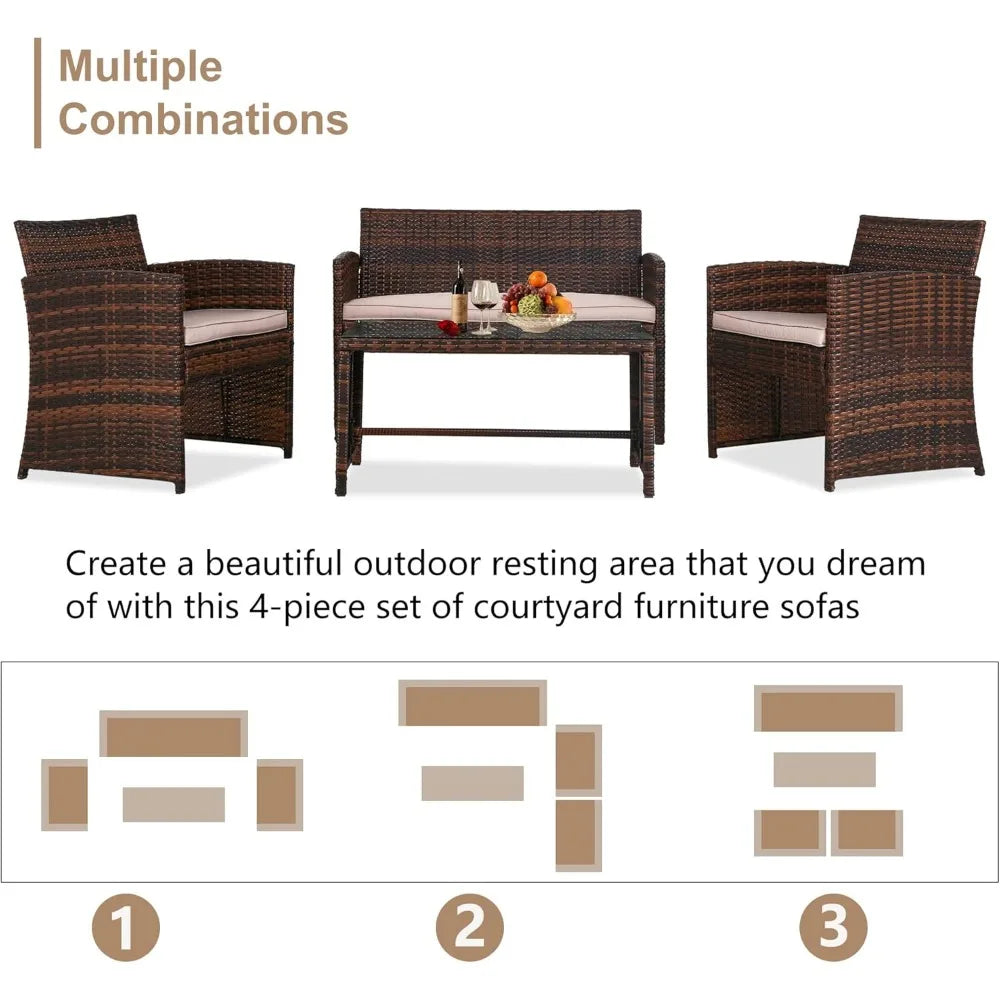 4 Pieces Outdoor Patio Furniture Sets Rattan Chair Patio Set Wicker Conversation Set Poolside Lawn Chairs Porch Poolside Balcony