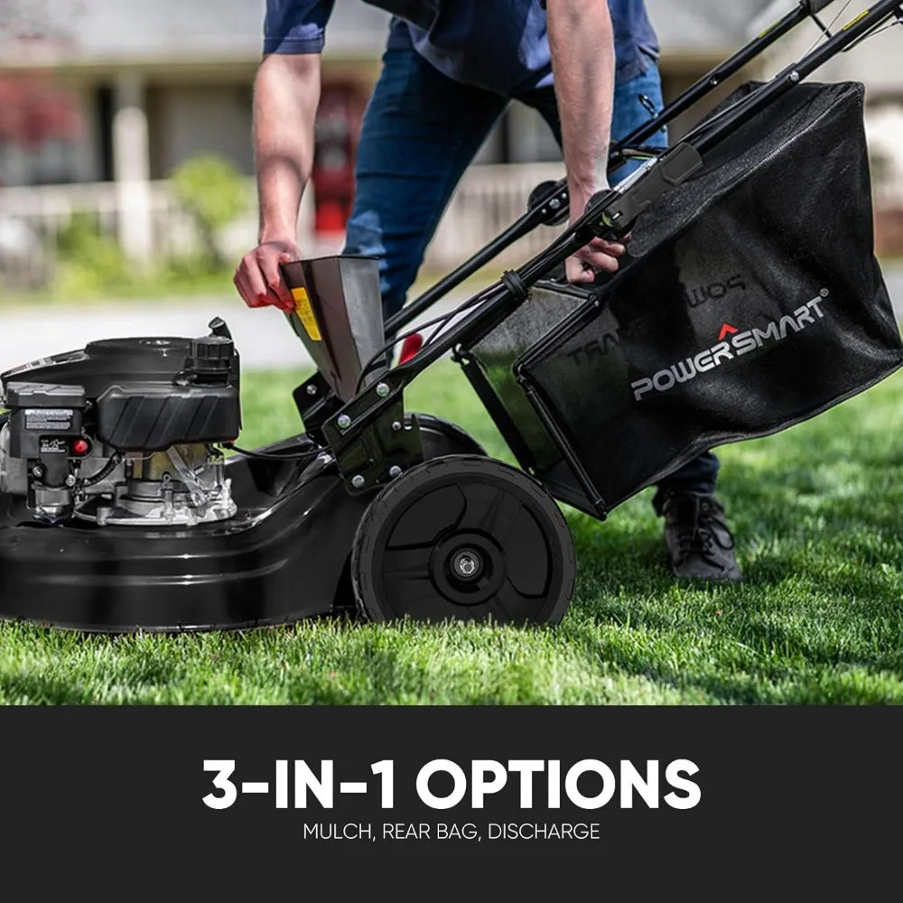 Self Propelled Gas Lawn Mower, 22 in. with 170cc OHV Engine, 3-in-1 Rear-Wheel-Drive High Wheels, Black