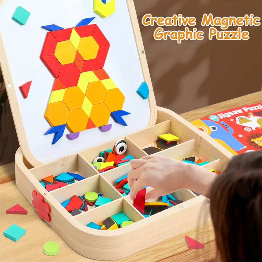 288pcs Wooden Magnetic Geometry Creative Puzzle Refrigerator Color Magnet Graphic Learning Brain Puzzle Toys Holiday Gifts