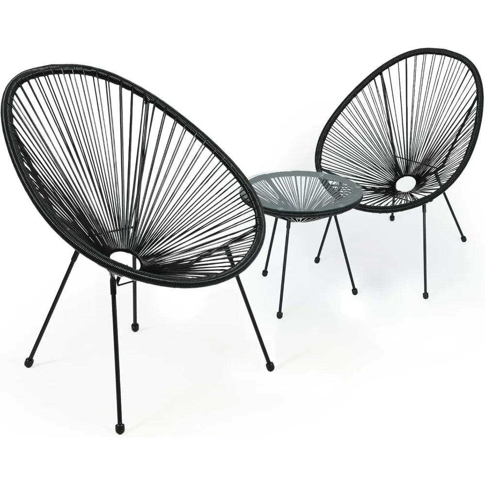 3-Piece Outdoor Chair Set - Glass Top Table, Woven PE Rope, Modern Bistro Set for Patio, Garden