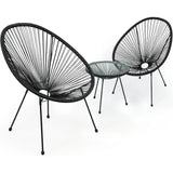 3-Piece Outdoor Chair Set - Glass Top Table, Woven PE Rope, Modern Bistro Set for Patio, Garden