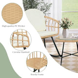 3 Pieces Rocking Chairs Set - Outdoor Wicker Rattan Rocking Chairs with Thickened Cushions, Boho Patio Furniture, Patio Convers