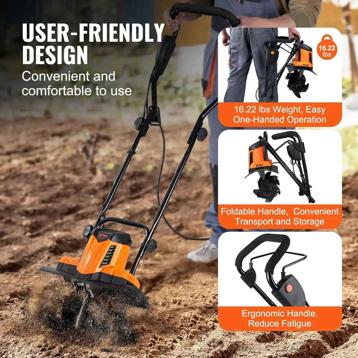 10 Amp Electric Tiller,14" Tilling Width 3.94" Tilling Depth Corded Electric Tiller/Cultivator,for Garden Lawn Soil Digging