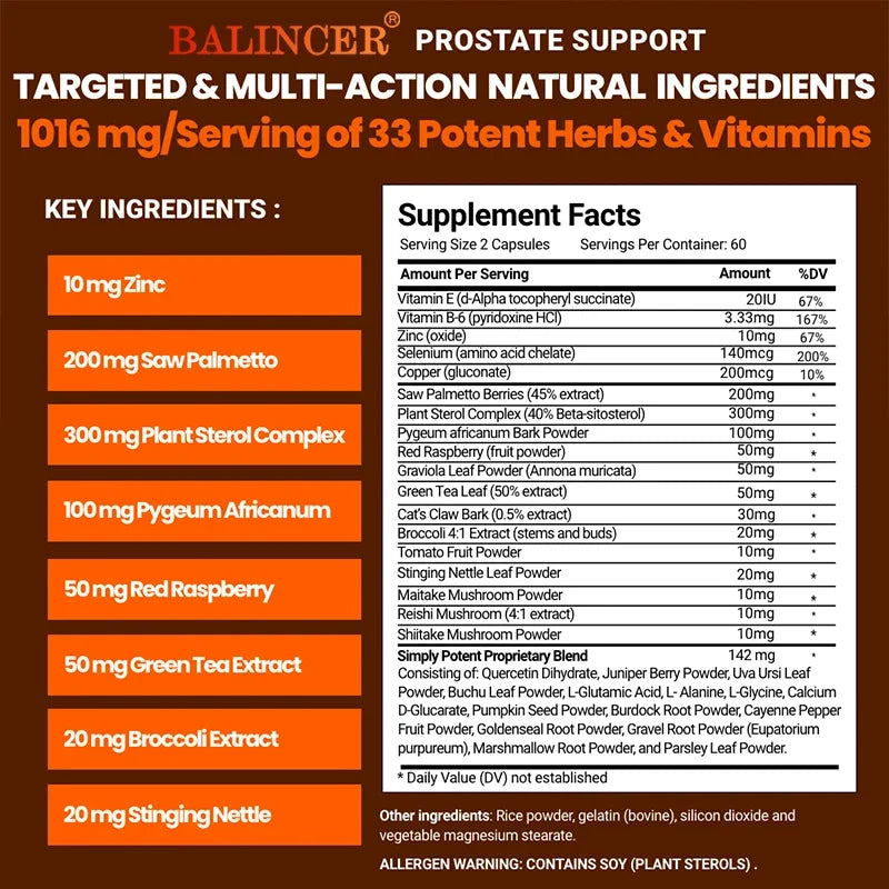 Saw Palmetto Prostate Support Supplement for Urinary Tract Health Hair Growth - Natural Health Food Vitamins & Supplements