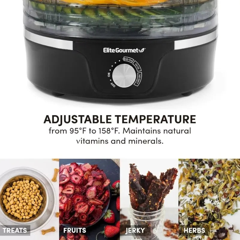 Unique features Food Dehydrator, 5 BPA-Free 11.4" Trays Adjustable Temperature Controls,Jerky,Herbs,Fruit,Veggies,Dried（EFD319）