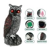 Owl Bird Repellent 360° Rotating Head Realistic Owl Statue Scarecrow Flashing Eyes Scary Sound Garden Bird Repellent Decoration