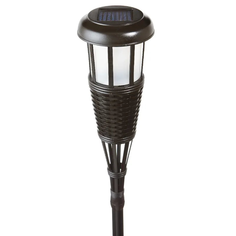 Solar Flickering LED Island Torches, Dusk-to-Dawn Dancing Flame Outdoor Landscape Lighting, Dark Chocolate Finish, 4-Pack