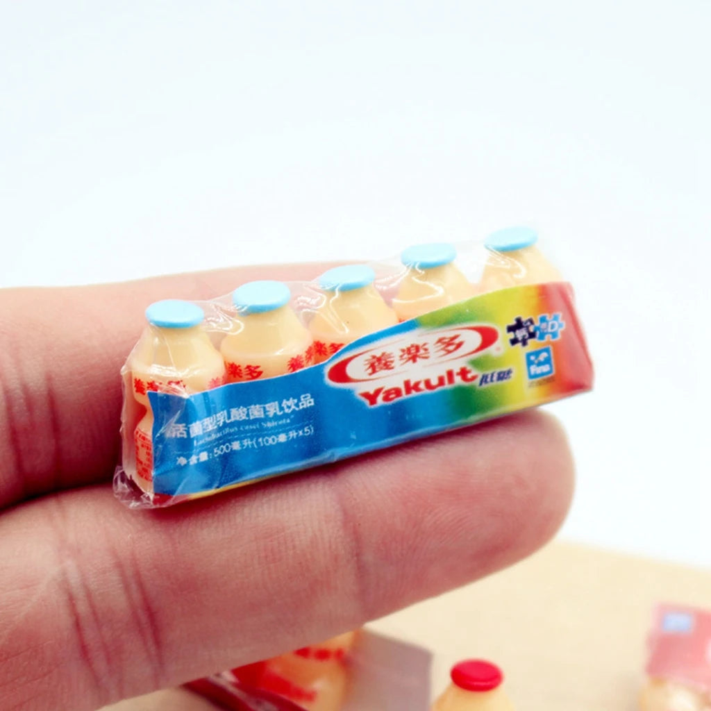 1/12 Dollhouse Miniature Food Play Supermarket Convenience Store Plastic Pack Lactic Acid Drinks In A Row Doll Accessory Toys