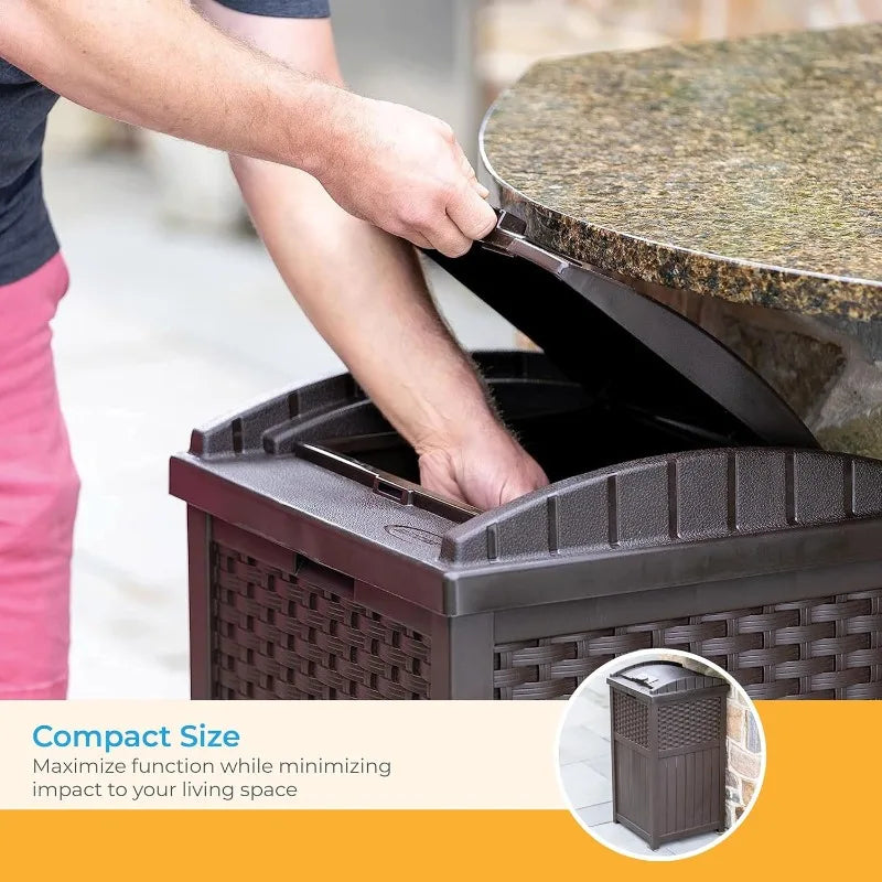 Trashcan Hideaway with Lid for 30 to 33 Gallon Trash Bags for Garage, Backyard, or Garden, Brown, Made