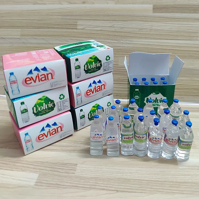 1:12 Dollhouse Miniature Simulation Mineral Water Bottle with Box Drink Model Miniaturas Play Kitchen Doll Supermarket Food Toy