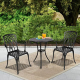 3 Piece Patio Bistro Set Cast Aluminum Bistro Table Set Outdoor Round Dining Table with Umbrella Hole for Porch, Lawn, Garden,