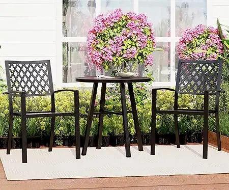 3-Piece Patio Bistro Sets Outdoor Matel Furniture Set with 1 x Table and 2 x Chair for Garden Backyard,Black