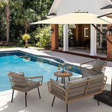 4 Pieces Patio Furniture Set, Outdoor Wicker Patio Conversation Set, All-Weather Rattan Bistro Set with Loveseat Chairs Table S