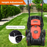 14 Inch Electric Push Lawn Corded Mower with Grass Bag for Garden Yard, Red