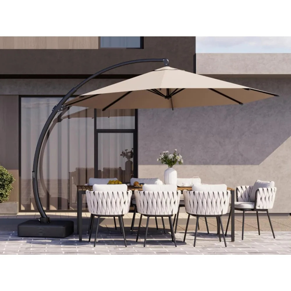 11ft Offset Cantilever Patio Umbrella with Base Included, Large Round Aluminum Outdoor Umbrella, 360° Rotation & Infinite Tilt,