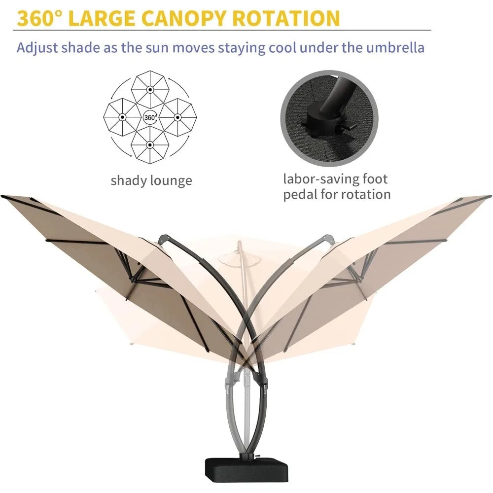 11ft Offset Cantilever Patio Umbrella with Base Included, Large Round Aluminum Outdoor Umbrella, 360° Rotation & Infinite Tilt,