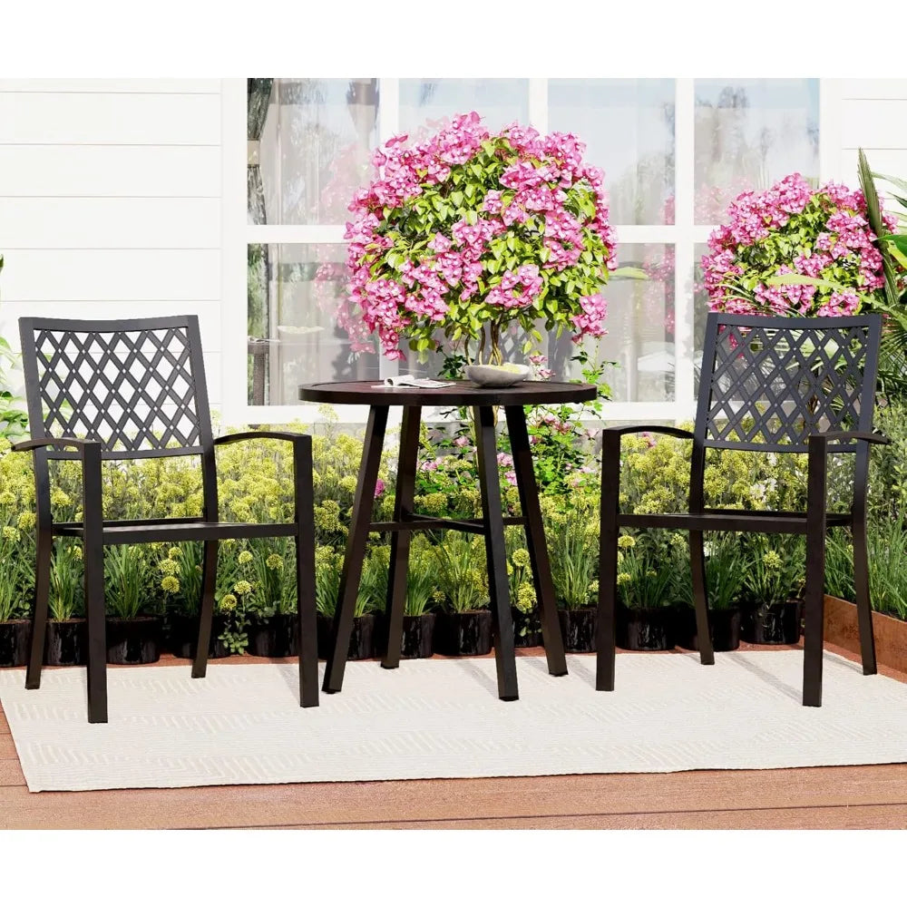 3-Piece Patio Bistro Sets Outdoor Matel Furniture Set with 1 x Table and 2 x Chair for Garden Backyard,Black
