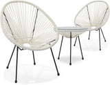 3-Piece Outdoor Chair Set - Glass Top Table, Woven PE Rope, Modern Bistro Set for Patio, Garden