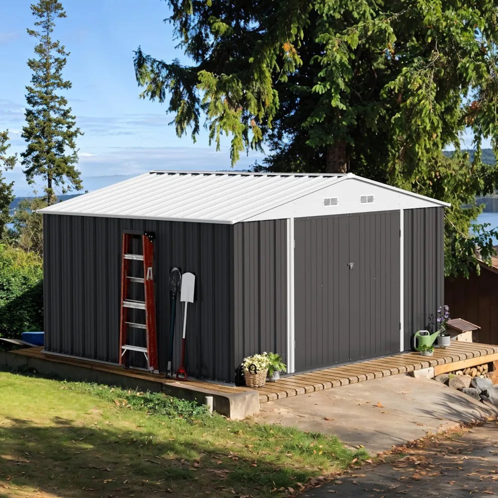 10 x 10 FT Outdoor Storage Shed, Metal Garden Sheds & Outdoor Storage Clearance, Large Tool Shed Outdoor with Single Lockable D
