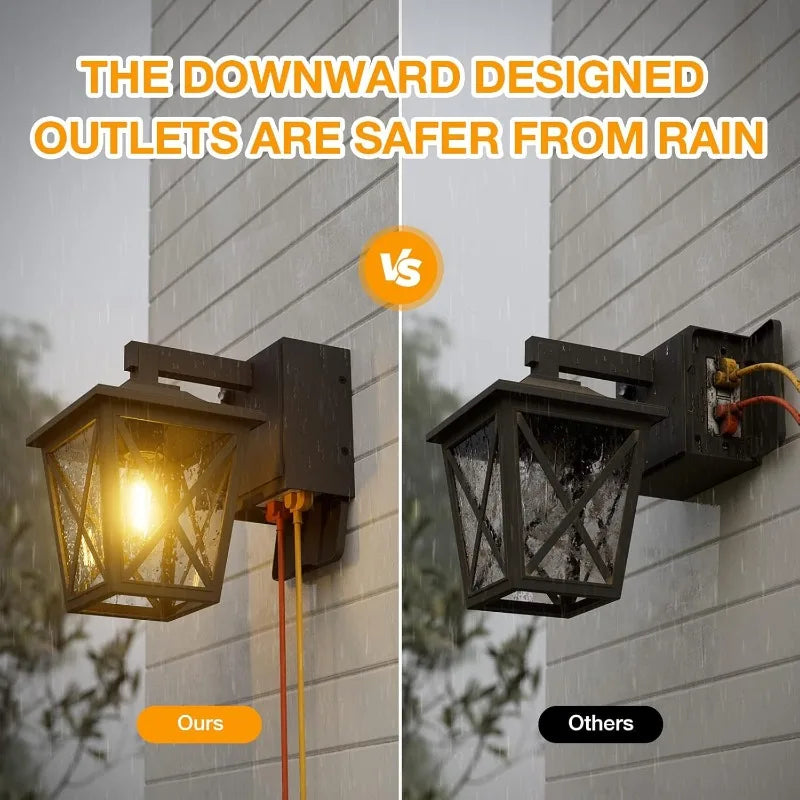 Porch Lights with Outlet, Dusk to Dawn Outdoor Light with Outlet Built-in, Waterproof Anti-Rust Aluminum Outside Light with GFCI