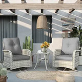 Patio Outdoor Rocking Swivel Chair Wicker Rattan Bistro Set with Tempered Glass Side Table, Outdoor Patio Furniture Set for Gard