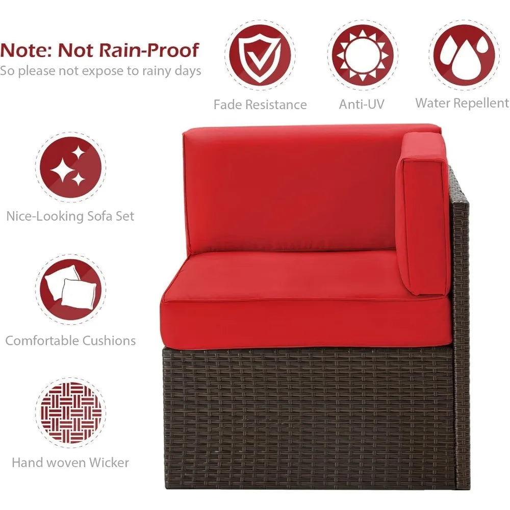 U-MAX Outdoor Sectional Furniture Chair Set with Cushions and Coffee Table,Patio PE Rattan Wicker Sofa, 7 Piece