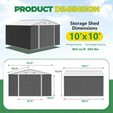 10 x 10 FT Outdoor Storage Shed, Metal Garden Sheds & Outdoor Storage Clearance, Large Tool Shed Outdoor with Single Lockable D