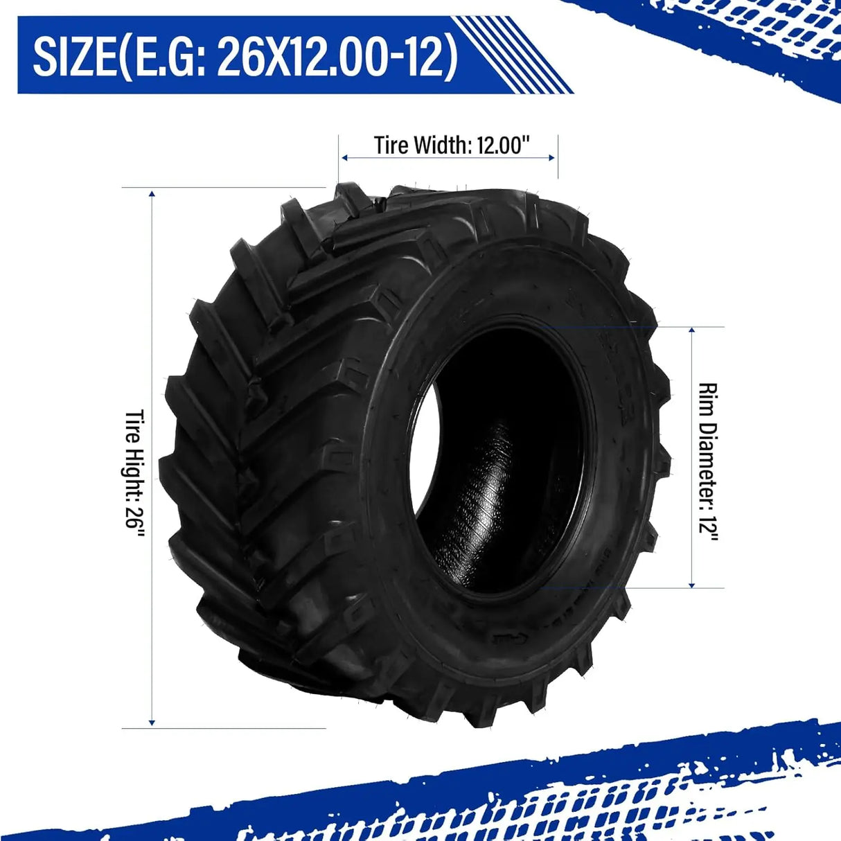 2Pcs 26x12.00-12 Lawn Mower Tires 26x12x12 Garden Tractor Golf Cart Turf Tires Tubeless 4PR