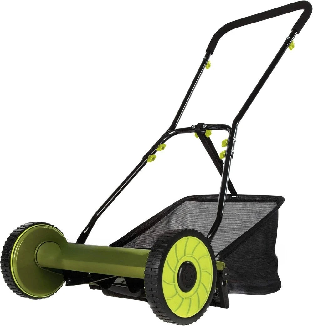 16-Inch Manual Reel Mower w/Adjustable Cutting Height, 6.6-Gallon Removable Grass Catcher, 5 Steel Blades, 2-Wheels