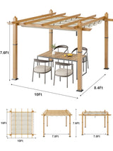 10X10FT 10X13FT Outdoor Pergola With Retractable Canopy,  Faux Wood Grain Metal Patio Gazebo, Modern Yard Pergola Shelter