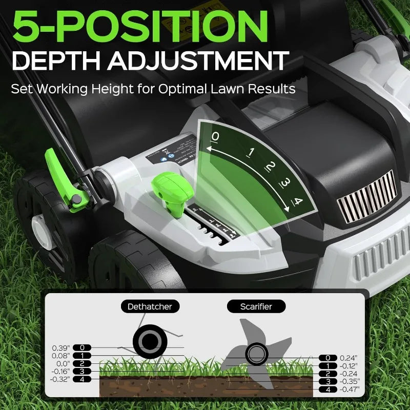 16-Inch 15.5 Amp 2-in-1 Electric Dethatcher and Scarifier with 14.5-Gallon Removable Thatch Collection Bag, Lawn Dethatcher with
