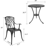 3 Piece Patio Bistro Set Cast Aluminum Bistro Table Set Outdoor Round Dining Table with Umbrella Hole for Porch, Lawn, Garden,