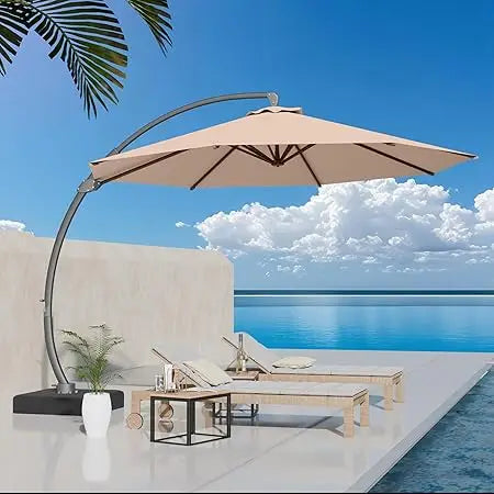 11ft Offset Cantilever Patio Umbrella with Base Included, Large Round Aluminum Outdoor Umbrella, 360° Rotation & Infinite Tilt,