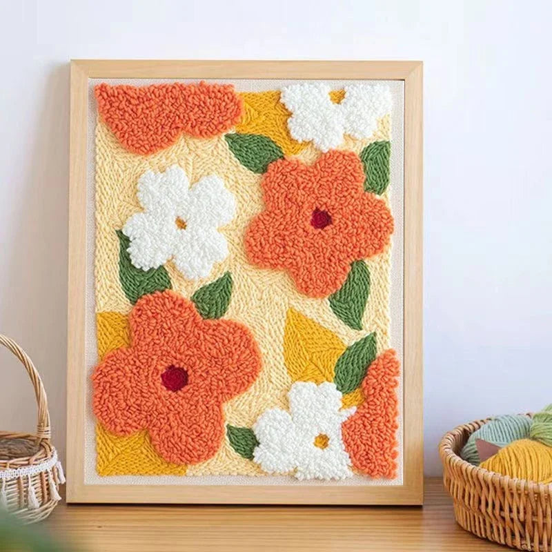 Punch Needles Embroidery Package Kit Beginner Flower Yarn Magic Needle For Embroidery Set Home Decor Needle Art Craft Kit Gift