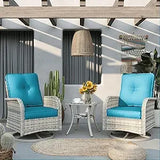Patio Outdoor Rocking Swivel Chair Wicker Rattan Bistro Set with Tempered Glass Side Table, Outdoor Patio Furniture Set for Gard