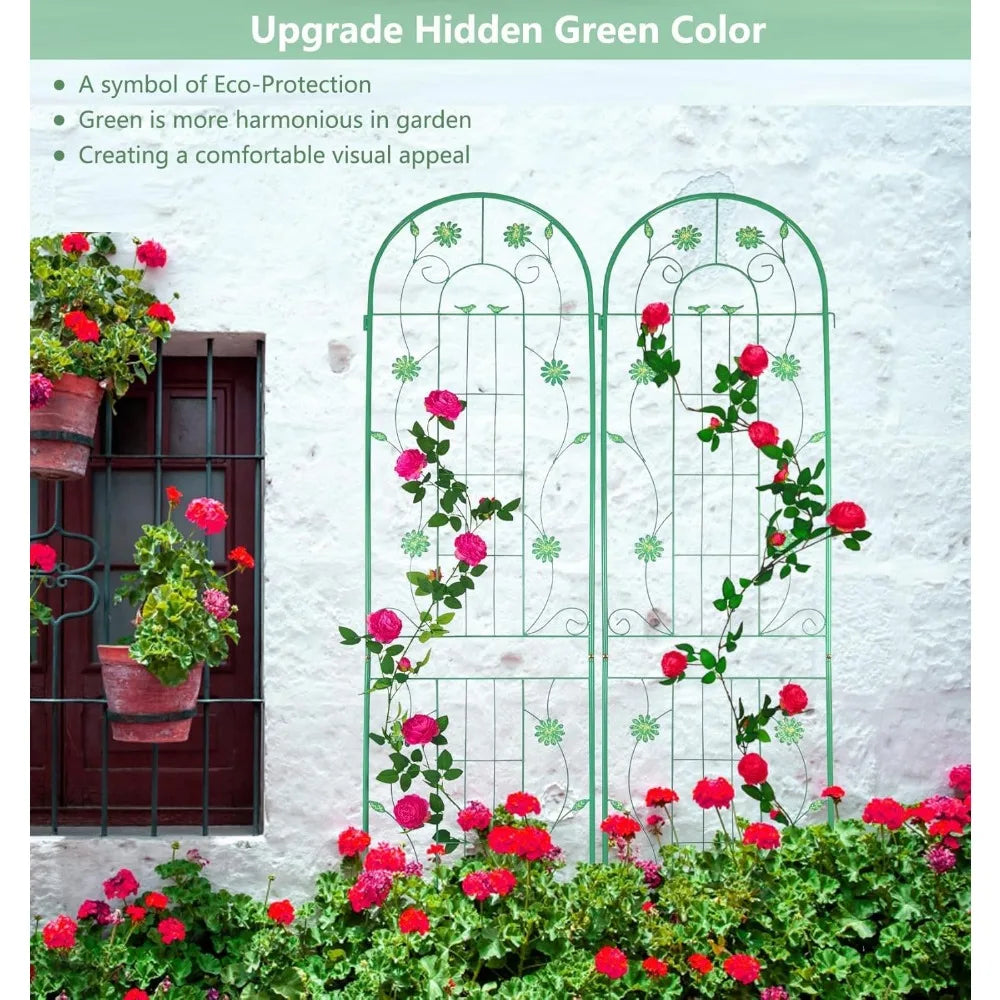 4 Pack Metal Garden Trellis 86.7" H Garden Fence Rustproof Trellis for Climbing Plants Support Roses Flower Outdoor Lawn Green-B