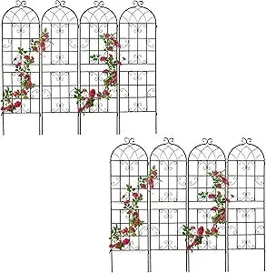 4 Pack Metal Garden Trellis 86.7" H Garden Fence Rustproof Trellis for Climbing Plants Support Roses Flower Outdoor Lawn Green-B