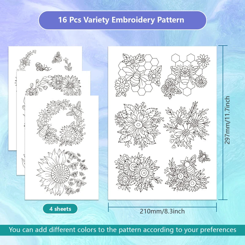 1Set 4Sheets Dragon Water Soluble Embroidery Stabilizer Stars Hand Sewing Stabilizers Self Adhesive Washable Stick and Stitch