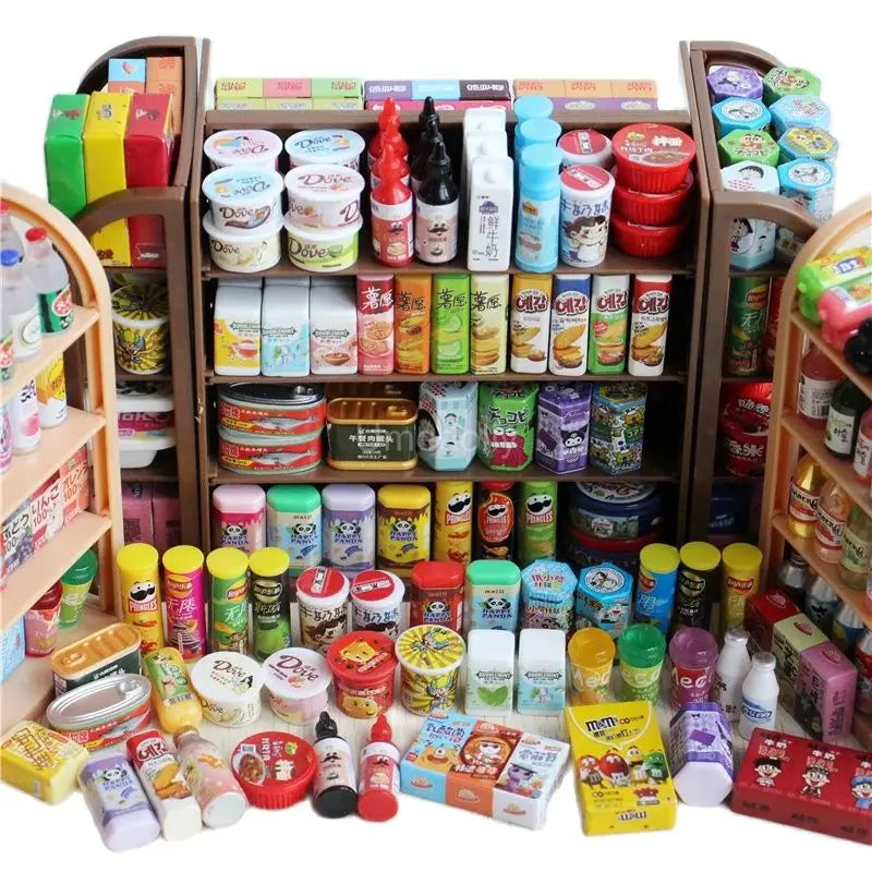 1:6 Scale Miniature Dollhouse Supermarket Shelf Mini Food Snack Beverage for Blyth BJD Doll Accessories Toy