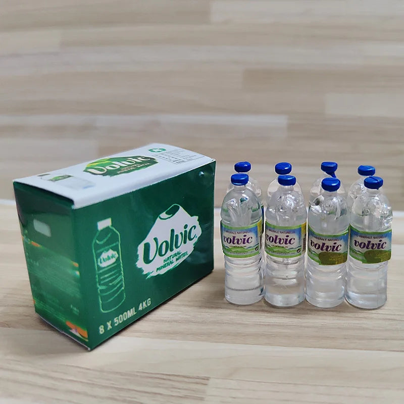 1:12 Dollhouse Miniature Simulation Mineral Water Bottle with Box Drink Model Miniaturas Play Kitchen Doll Supermarket Food Toy