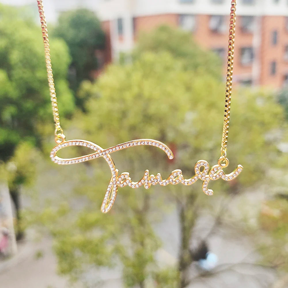 2022 Custom Name Necklace Crystal Pendant Stainless Steel Personalized Necklace Cursive Font Custom Name Jewelry for Men Women