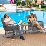 3 Piece Patio Set Rocking, with 2 Rockers and 1 Side Table with 4‘’ Thick Cushions, Rattan Outdoor Rocking Patio Bistro Set