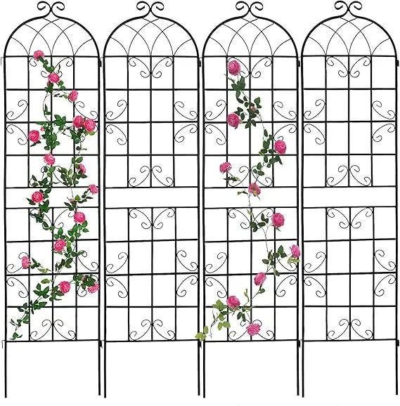4 Pack Metal Garden Trellis 86.7" H Garden Fence Rustproof Trellis for Climbing Plants Support Roses Flower Outdoor Lawn Green-B