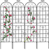 4 Pack Metal Garden Trellis 86.7" H Garden Fence Rustproof Trellis for Climbing Plants Support Roses Flower Outdoor Lawn Green-B
