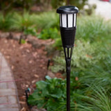 Solar Flickering LED Island Torches, Dusk-to-Dawn Dancing Flame Outdoor Landscape Lighting, Dark Chocolate Finish, 4-Pack