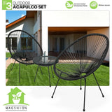 3-Piece Outdoor Chair Set - Glass Top Table, Woven PE Rope, Modern Bistro Set for Patio, Garden